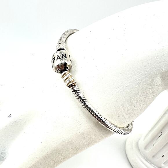 Pandora 925 Authentic Sterling Silver Snake Chain Charm 6.25” Bracelet - Picture 2 of 9